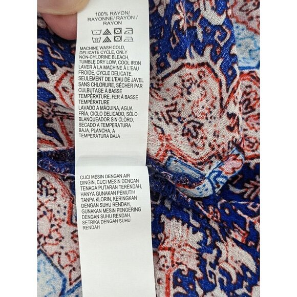 Lucky Brand Boho Blouse Top XS Red White Blue Geometric Long Sleeve - Picture 5 of 7